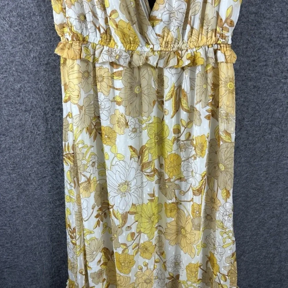 Charlotte Russe Maxi Women's Sundress Size M Yellow Floral Tiered Babydoll Lined - Picture 5 of 12
